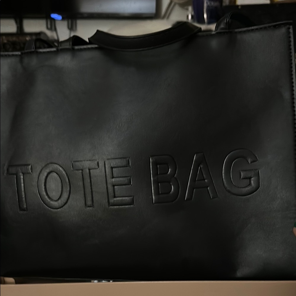 Totes Black Minimalist Leather Tote Bag